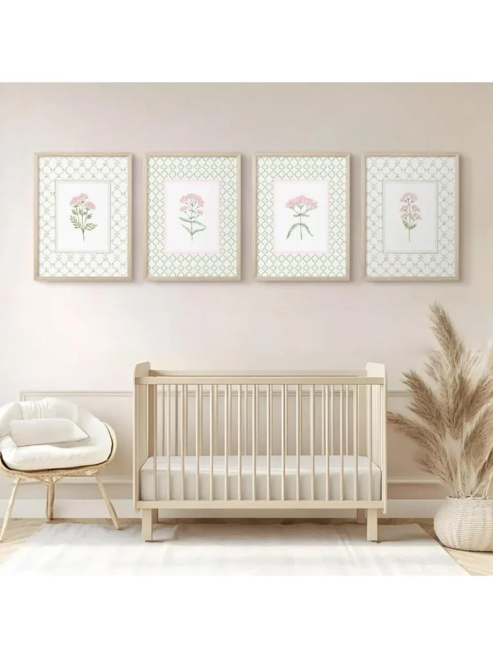 Floral Wall Art for Nursery - Wildflower Canvas Decor, Pink Green Watercolor